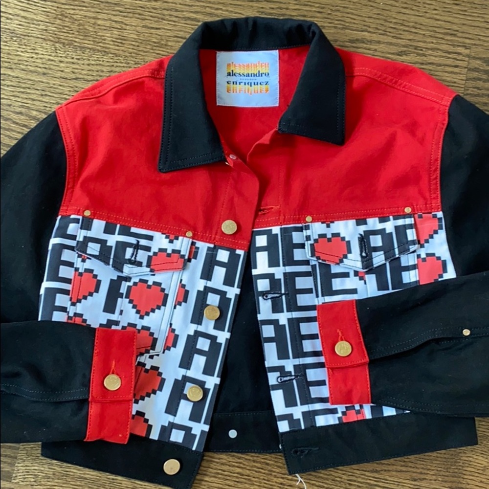 Black and red denim jacket